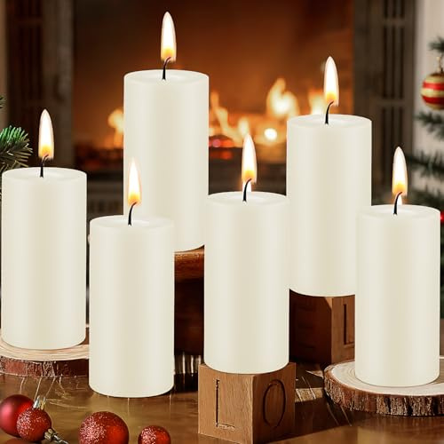 6 Pack Natural Beeswax Pillar Candles, Pure Unscented Beeswax Candles, 258 Hours Long Burning Organic Pillar Candles Bulk for Home Decor Prayer Wedding Spa Easter, 10 x 5 cm