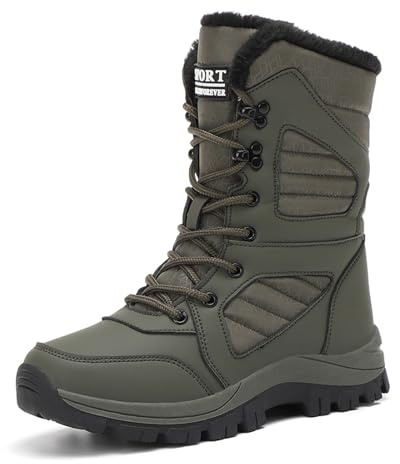 Generisch Botas de nieve de moda para mujer, suela gruesa, superficie antideslizante, cordones, punta alta, calzado cálido y cómodo, Verde militar., 37 EU