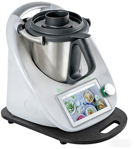 Gleitbrett für Thermomix TM6/TM5, Brett für Thermomix mit Rollen, Leicht Gleitendes Bambus Rollbrett, Müheloses Verschieben und Waageschutz, Schwarz