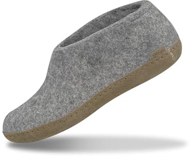 GLERUPS Hallenschuhe Herren & Damen (Grau) | Unisex Wollpantoffeln mit Ledersohle Kuschelige Herren- und Damenpantoffeln
