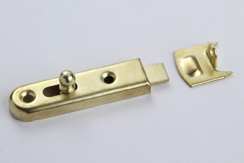 1 Möbelriegel Türriegel Schrankverschluss mit Anschlag Metall vermessingt 70mm