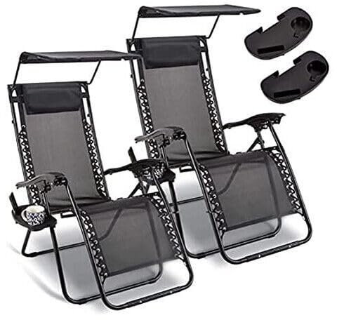Garden Mile | Zero Gravity Chair | Set of 2 | Heavy Duty Textoline | Outdoor & Garden Sunloungers | Reclining & Folding Chair with Cup Holder and Headrest Pillow