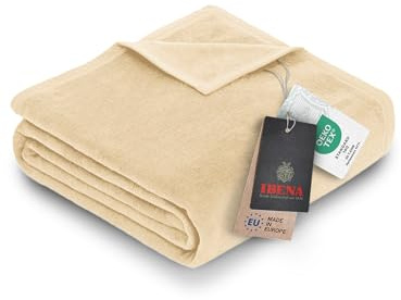 Ibena Porto XXL Decke 220x240 cm – Baumwollmischung weich, warm & waschbar, Tagesdecke Creme einfarbig