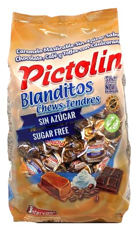 Pictolín Masticable Tofee, Chocolate y Café sin azúcar - Caramelos masticables sin azucares con edulcorantes sabor toffee, chocolate y café - Bolsa de 1 kg