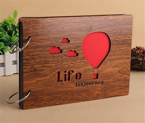 Venkaite DIY Scrapbook Fotoalbum Notizbuch Gästebuch Vintage Style Sticker Tagebuch aus Holz Schwarze Seiten Geburtstaggeschenk 8 Zoll