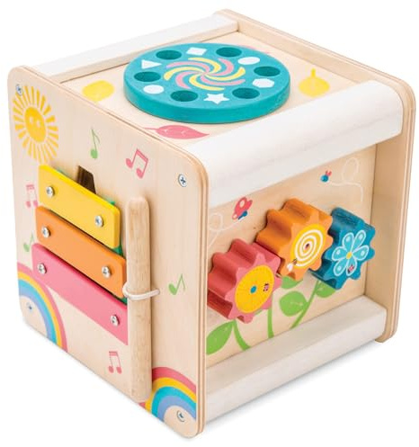 Le Toy Van - PL25 - Gioco educativo cubo multiattività in Legno Montessori per Bambini dai 2 Anni, Include 6 attività per favorire Lo Sviluppo sensoriale e delle abilità Motore Fini e favorire