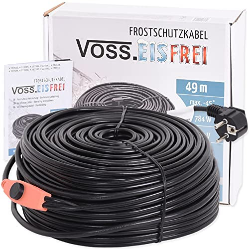 49m Frostschutz Heizkabel mit Knopf-Thermostat VOSS.eisfrei, 230V, Heizleitung Zum Schutz von Wasserleitungen und Weidetränken