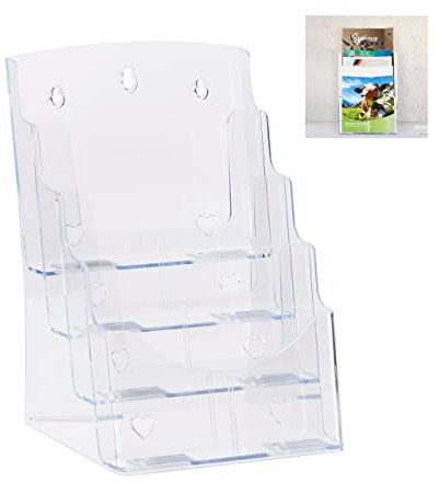 Relaxdays Prospekthalter A4 / DIN Lang, 4 Etagen, Acryl, Flyer Aufsteller Tisch & Wand, HBT: 35x24,5x24cm, transparent, 1 Stück, 10027299