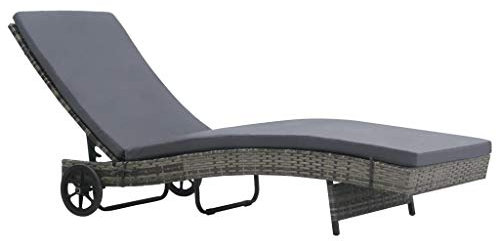 Tidyard Sonnenliege Chaiselongue Sonnenbaden Gartenliege 199 x 60 x 37 cm Mit 2 Rollen & Sitzauflage Auflage,Rattanliege Liegen Verstellbare Rückenlehne,Poly Rattan,Anthrazitgrau