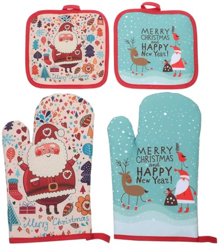 HEMOTON Set Guanti Da Forno Natalizi Con Presine Isolanti Termiche - Guanti Anticalore Per Cucina E Microonde Decorazioni Natalizie Per Casa E Cucina 2 Set