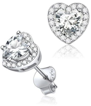 ChicSilver Orecchini Donna Argento 925, Orecchini Donna Cuore Diamante Pietra Portafortuna Aprile, Orecchino Zirconia per Anniversario Natale Compleanno