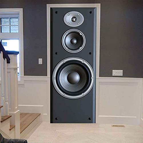 KFEOEA Türtapete Selbstklebend Türposter Wandbilder 3D Fototapete Türfolie Poster Tapete 88X200Cm Modischer Schwarzer Lautsprecher Diy Wandbild Abnehmbar Wandtapete Für Wohnzimmer Küche Schlafzim