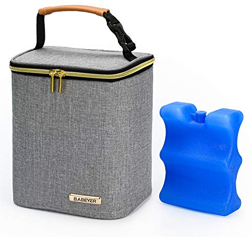 BABEYER Sac Isotherme pour Le Lait Maternel, Sac Isotherme pour biberon avec Sac de Glace pour 4 Bouteilles jusqu'à 270 ML, Parfait pour Les Soins de la journée, Les Voyages, Les Mamans allaitantes,