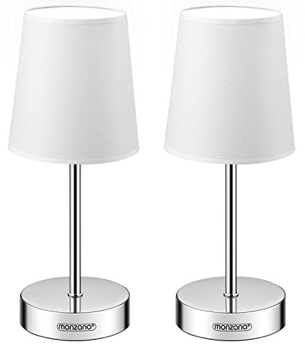 Monzana 2x Lámparas de Mesa Escritorio Oficina Dormitorio Lámparas Mesita de Noche Altura 32cm E14 Blanco