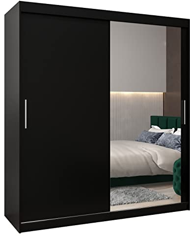 MEBLE KRYSPOL Kleiderschrank mit Spiegel Tokyo 2 - Garderobenschrank - Schrank Schlafzimmer - Mehrzweckschrank Zwei Schiebetüren - Regalen - Flur Möbel - Kleiderstange Schrank - Allzweckschrank