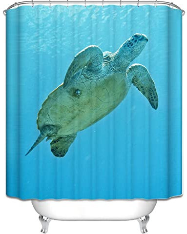 EHOMERY Duschvorhang Halterung Duschrollo Seitlich Ausziehbar Schildkröte Duschvorhang Outdoor Badevorhang Kurz Polyester Rostfreie Ösen Und 12 Hakenringe, 90X180Cm