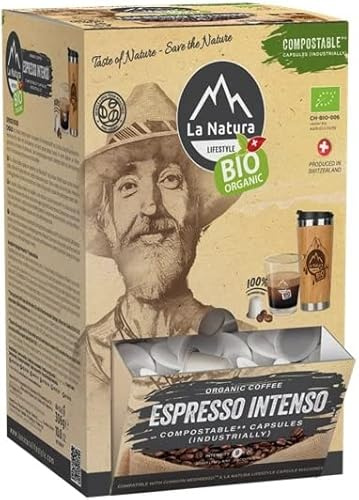 La Natura Lifestyle XXL BOX BIO KAFFEE ESPRESSO INTENSO Kaffeekapseln - kompatibel mit Nespresso Kapselmaschinen - 100 Stück – Umweltfreundlich - 100% Industriell Kompostierbar²