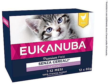 EUKANUBA Junior cibo umido per gatti, senza cereali - cibo umido premium con tanto pollo per gattini, 12 x 85 g