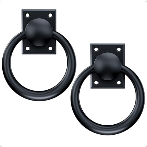 trust4care 3-3/4 Rotatable Matte Black Sliding Barn Door Pull Handles, Flush Folding Ring Gate Pulls, Heavy-Duty Zinc Grip Pull for Hallway Bifold Barn Door, Garage, Garden Fence Wooden Gate