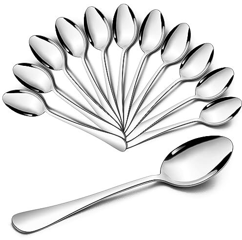 Joyfair Teaspoons, Stainless Steel Dessert Spoon Set of 12, Coffee Spoons Ideal for Coffee Tea Ice Cream Dessert in Home Kitchen Restaurant, Round Edge & Mirror Polished & Dishwasher Safe, 13.5cm
