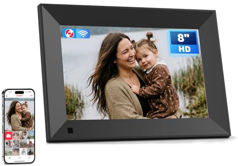 Arktronic Frameo 8 Inch smart WiFi Digital Photo Frame with 1280x800 HD IPS Touchscreen, Frameo Digital Frame WiFi 16GB, Wall Mountable, Share Photo/Video via Apps, Email, Support USB/Mirco SD, Black