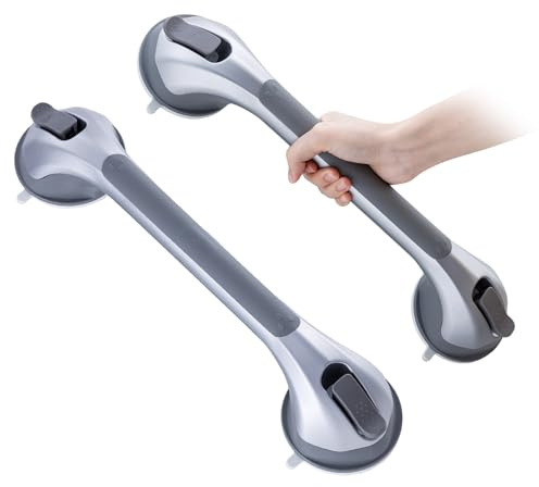 TAILI Haltegriff Dusche ohne Bohren, Saugnapf 110KG, Senioren, Silber 2 Pack