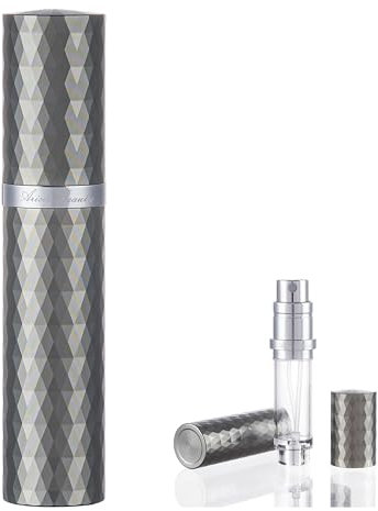 AricizBeauty Travel Perfume Refillable Empty Atomizer 5ml. Pocket Recyclable Portable Sprayer Bottle Pump Dispenser Perfume Container for Men and Women. Fashion Diamond Surface Design (GREY)