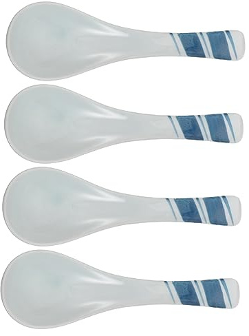 IMIKEYA Lot De 4 Cuillères En Céramique Bleues à Soupe Japonaises, Antiadhésives, Taille Standard, Vaisselle Maison, Adaptées Pour Riz Et Soupe, Usage Hôtelier Et Restauration Professionnelle