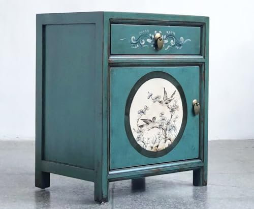 OPIUM OUTLET Möbel Nachtkästchen Nachttisch Nachtkommode Nachtschrank Schrank Kommode Vintage chinesisch asiatisch orientalisch handbemalt Holz komplett montiert (35191-10_L)