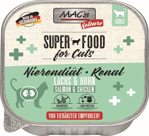 Mac's Cat Vetcare Comida Húmeda Premium para Gatos Dietas Especiales 16 x 100 Gr (Salmón Y Pollo Dieta Renal)
