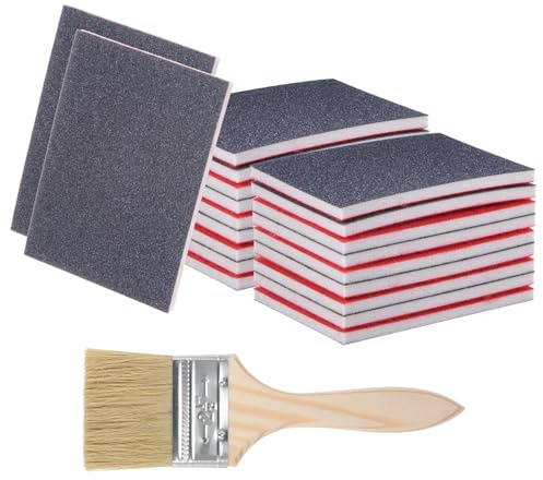 QUARKZMAN 21 Stück Schleifschwämme Mit Bürste 320 Körnung Doppelseitiges Schleifpapier für Lackreparatur und Modellschichtung, Braun, Rot
