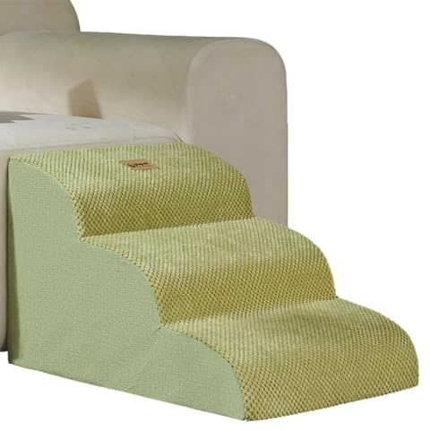 Tragbar Hundetreppe für Kleine Hunde & Katzen,3 Stufen Haustiertreppe für Bett und Sofa aus Schwamm,Katzentreppe mit Abnehmbare Waschbarem Bezug,Rutschfeste Haustierrampe Hunderampe Kaffee 56*36*35cm