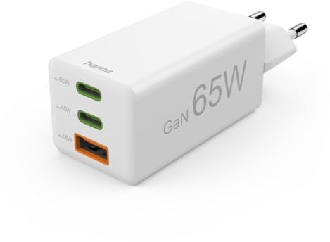 Hama Schnellladegerät USB (Ladegerät mehrfach, USB C, USB A, Handy Tablet Laptop Universal Ladegerät, Netzstecker USB Schnellladen, USB C Netzteil, Power Delivery/Quick Charge 3.0, GaN Charger, 65 W)