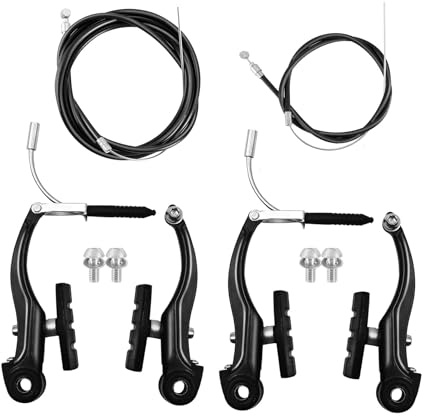 Hmfmdy Fahrradbremsen-Set, universelles V-Bremsen-Set für die meisten Fahrräder, Mountainbikes, inklusive 2 Vorder- und Hinterradbremsen, 2 Fahrrad-Bremskabel, 4 Kabelendkappen für Fahrrad, Rennrad,