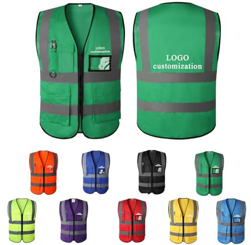 BeNsil Personalisierte Warnweste selbst,Personalisierte Bedruckbare Warnweste mit Text oder Mehrfarbigem Logo und Mehreren Taschen,Bedruckt mit Namen, Text, Bild, Logo der Firm