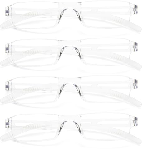 MMOWW 4er Pack randlose Lesebrille für Damen und Herren mit klarer | Rechteckig, Blaulicht-Blockierbrille