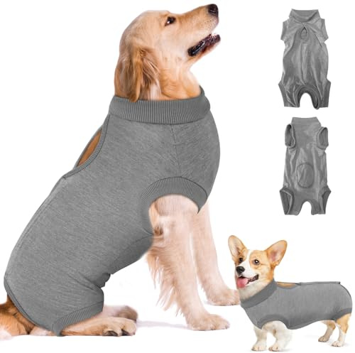Eyein Hundebody Nach Op, Atmungsaktiver und bequemer Einteiler für Hunde mit Verstellbarer Klettverschluss, Wundschutzanzüge für Hunde zur Verhinderung von Lecken - E-Halsband-Alternative (Grau, XL)