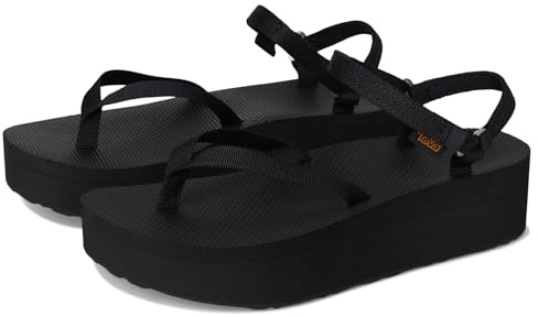 Teva Dam Flatform Sandal Slim Sport, Svart, 8 US