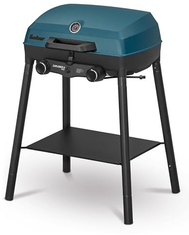 Enders Camping Gasgrill Explorer II Pro, Grill-Thermometer, Grillen-, Kochen-, Backen Funktion, 2 Brenner Edelstahl, kleiner Balkon-Picknick-Grill, Aluguss-Grillwanne #2108
