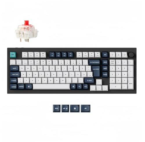 Keychron Q5 Max Kabellose Mechanische Tastatur,2.4 GHz Bluetooth QMK Voll-Aluminium 96% DE-ISO Layout RGB Hot-swappable Gateron Switch Für Mac Windows Linux (Roter Schalter)