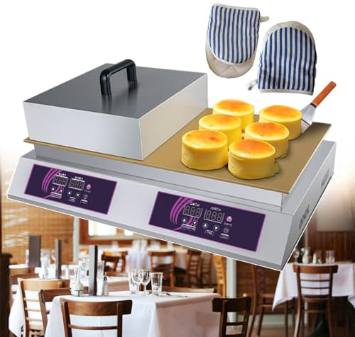 forplubossmmp Souffle Machine Electric Griddle for Commercial and Home Use/Non-stick Pancake Maker with 8mm All-Copper Grill Plate/Double-head Souffle Making Machine for Restaurant, Food Stand