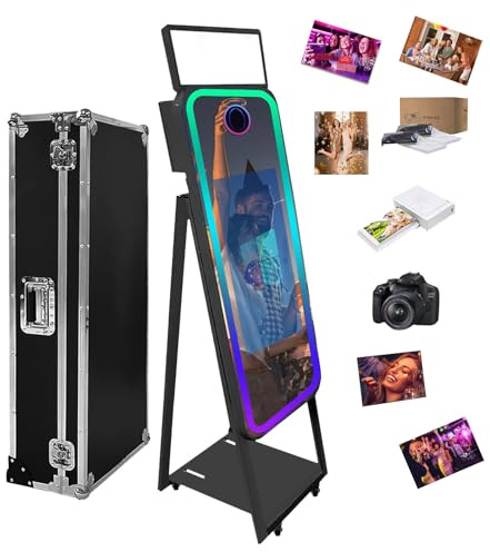 Photomaton portable avec miroir pour appareil photo reflex numérique de 101,6 cm avec écran tactile et étui de vol, lumière RVB pour mariage, location, fêtes d'affaires (noir, 101,6 cm + appareil