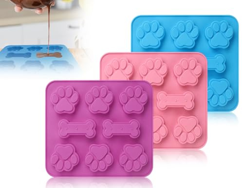 AOYEGIC 3 Stück Silikonformen für Hund,Wiederverwendbare Hundepfoten und Knochen Backform,Hundekekse Backmatten,Schokolade Formen,Bakeware,für Hundeleckerlies SüßIgkeiten Gelee Eiswürfel Kekse