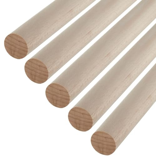SOTECH 5 piezas palos de haya redondos lisos Ø30 x 1000 mm de madera | para manualidades o como percheros