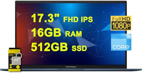 ASUS VivoBook 17 Business Laptop 17,3 FHD IPS antiriflesso Intel 6-core i3-1215U (Beats i7-1165G7) 16GB RAM 512GB SSD USB-C SonicMaster Win11 w/ICP Accessorio