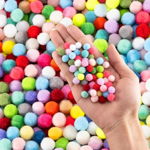 Pompons zum Basteln, 2000 Stück Bunte Pompons, 8mm Pom Poms, Filzkugeln Bunt Klein-Mini Pompons Bunt für Kinder und Erwachsene Dekorieren Verzieren Nähen Lustige DIY Kreative Handwerk