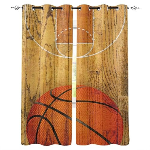 Rptidmv Vorhänge mit Ösen 2er Set Basketball Modern Blickdichte Vorhang Thermovorhang Kälteschutz Verdunklungsvorhänge für Wohnzimmer Schlafzimmer Kinderzimmer 140 x 175 cm (BxH)