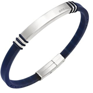 Breil, Collezione Light Cuff, Bracciale da Uomo in Acciaio Satinato e Silicone Nero, Chiusura a Pulsante, Regolabile, Lunghezza 22 cm, Dimensioni Regolabili fino a 17 cm