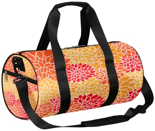 Orange Dahlia Sports Gym Bag Duffel Bags Workout Lightweight Shoulder Weekender Bag Travel Duffel Bag for Men Women(Abstract Dahlia), Orange Dahlia, 17.6(L) x 9(W) x 9(H) inch