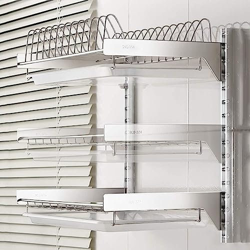 SaryEdge 304 Edelstahl Wand-Abtropfgestell Geschirrständer mit Abtropfschale - 2 Schichten/3 Schichten(3 Schichten